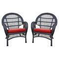 Jeco W00208-C-4-FS018-CS Espresso Wicker Chair with Red Cushion, 4PK W00208-C_4-FS018-CS